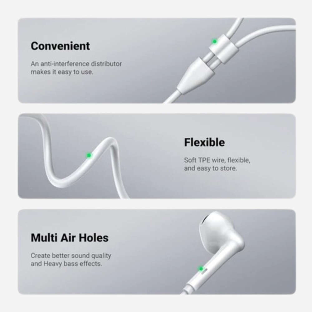 Ugreen Wire Earphones with Type-C Connector - Crystal Clear Sound