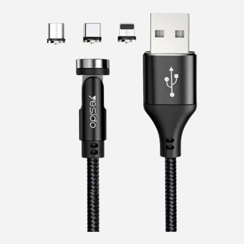 - Yesido Magnetic Charging Cable - 3-in-1 Rotating Cable - Micro USB Connector - Type C Connector - Lightning Connector